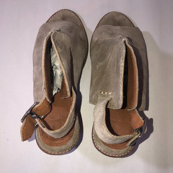 FRYE Ash Courtney Leather Mules Women's Size 6.5 Gray Tan Suede Peep Toe - Picture 5 of 12